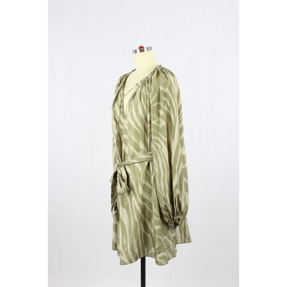 BANANA REPUBLIC Reverie Green Zebra 100% Silk Blouson Flowy Tent Dress, Size M - Picture 6 of 14